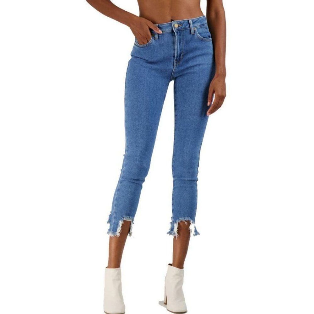 JBD Just Black Denim Crop Skinny Jeans Women's Size 30 Medium Wash V Frayed Hem